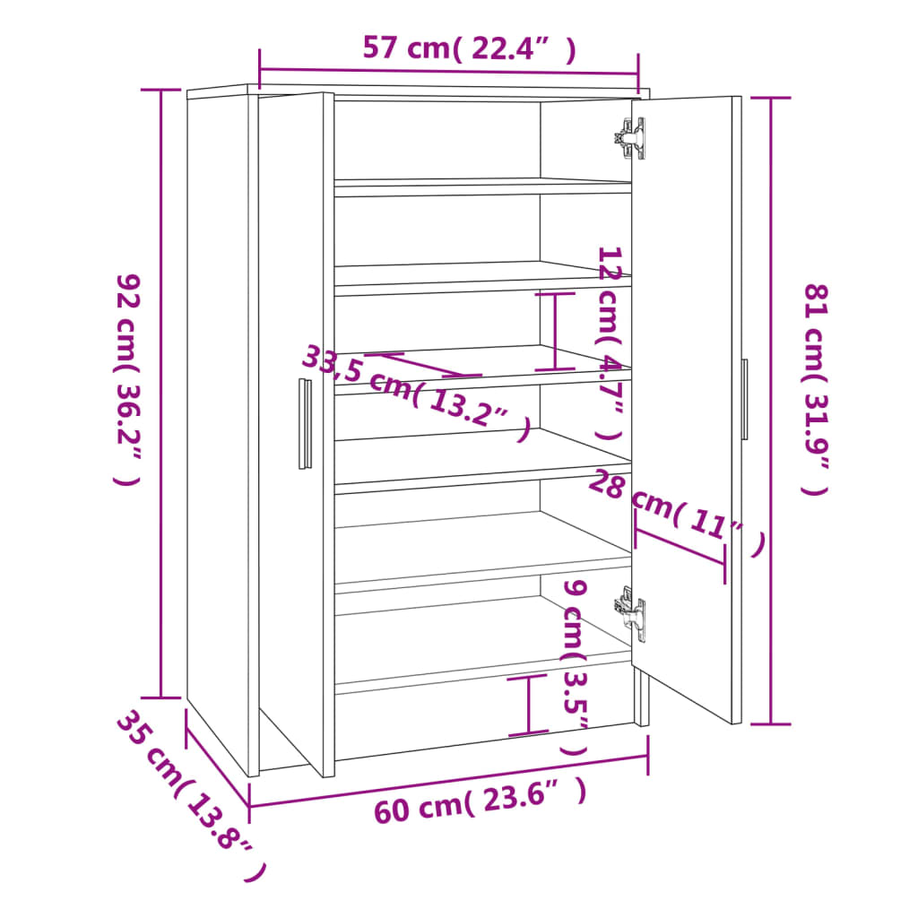 Pantofar, stejar fumuriu, 60x35x92 cm, lemn prelucrat