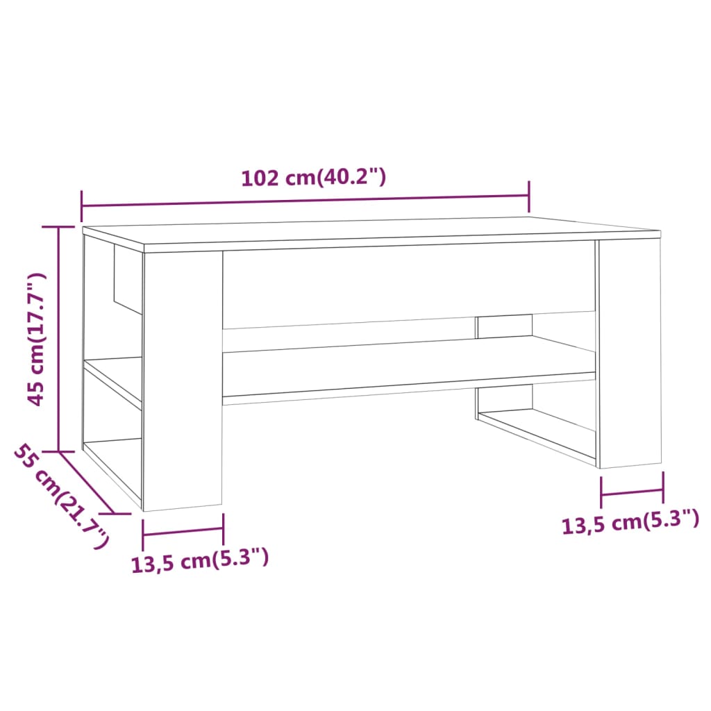 Măsuță de cafea, alb extralucios, 102x55x45 cm, lemn prelucrat