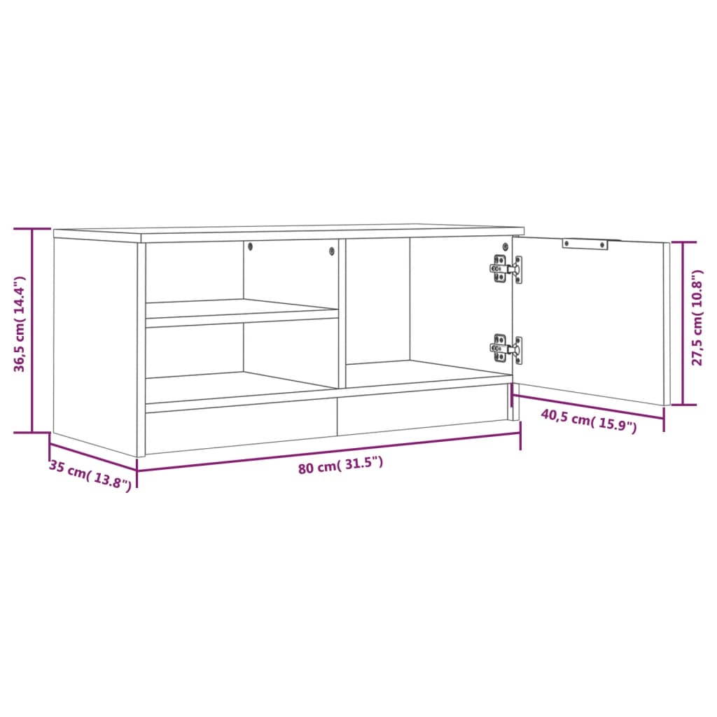 Comodă TV, 2 buc., alb, 80x35x36,5 cm, lemn prelucrat