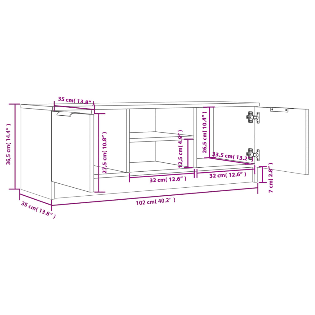 Comodă TV, gri beton, 102x35x36,5 cm, lemn prelucrat