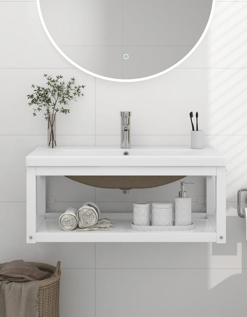 Încărcați imaginea în vizualizatorul Galerie, Cadru lavoar baie cu chiuvetă încorporată, alb, fier

