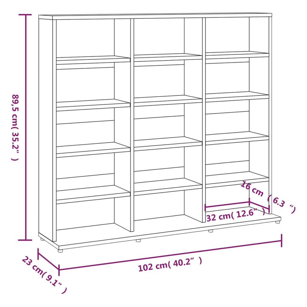 Dulap CD-uri, stejar maro, 102x23x89,5 cm, lemn prelucrat