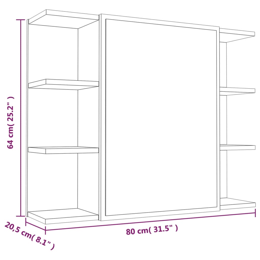 Dulap de baie cu oglindă stejar maro 80x20,5x64cm lemn compozit