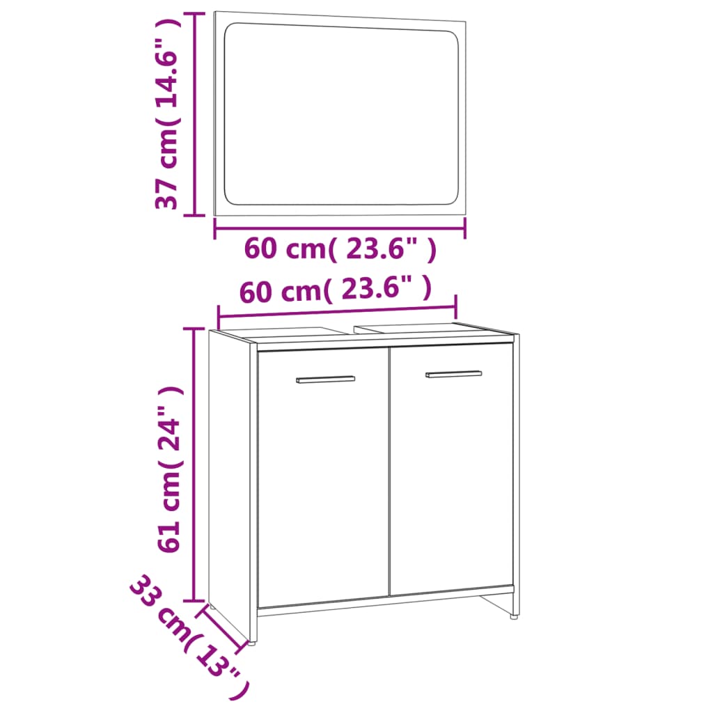 Set de mobilier de baie, stejar fumuriu, lemn prelucrat