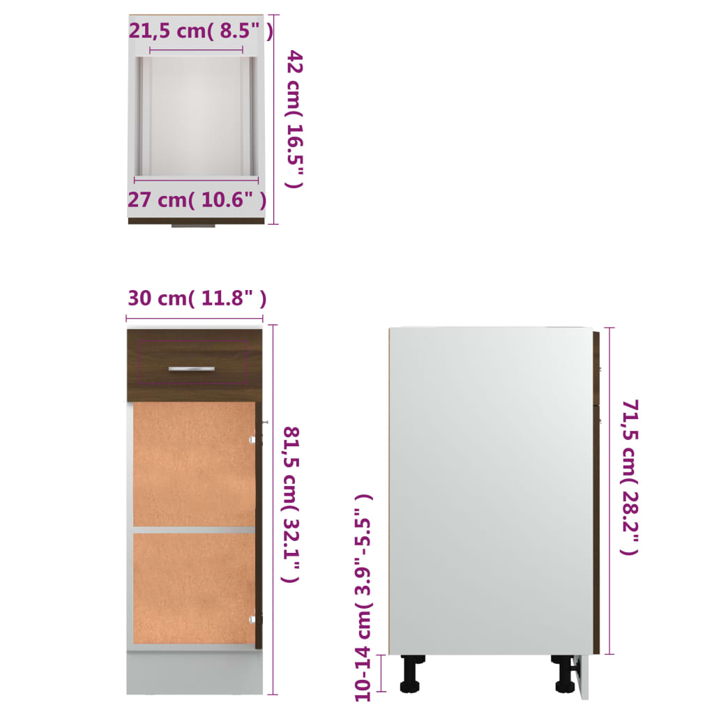 Dulap inferior cu sertar stejar maro 30x46x81,5cm lemn compozit