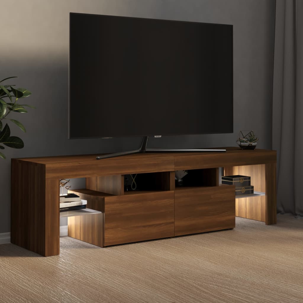 Comodă TV cu lumini LED, stejar maro, 140x36,5x40 cm