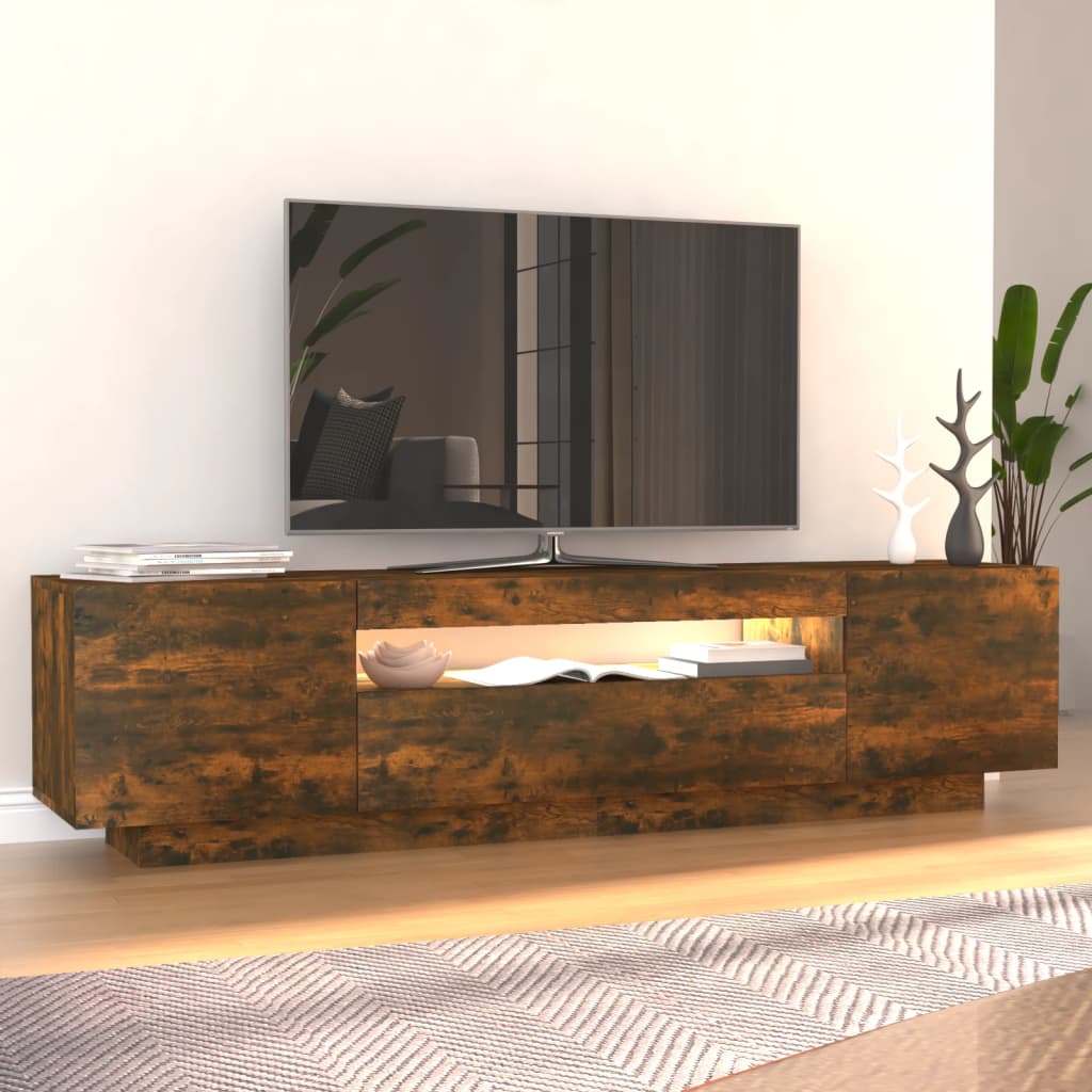 Comodă TV cu lumini LED, stejar fumuriu, 160x35x40 cm