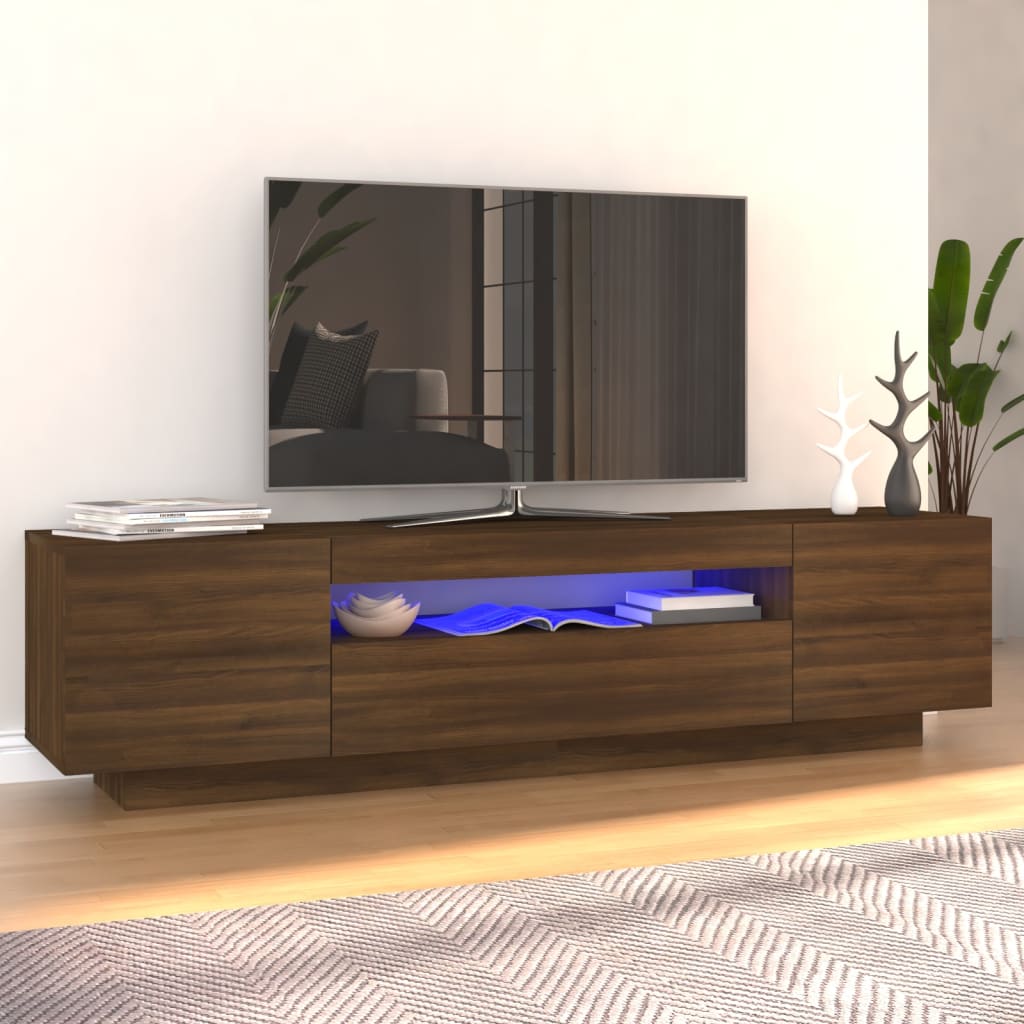 Comodă TV cu lumini LED, stejar maro, 160x35x40 cm