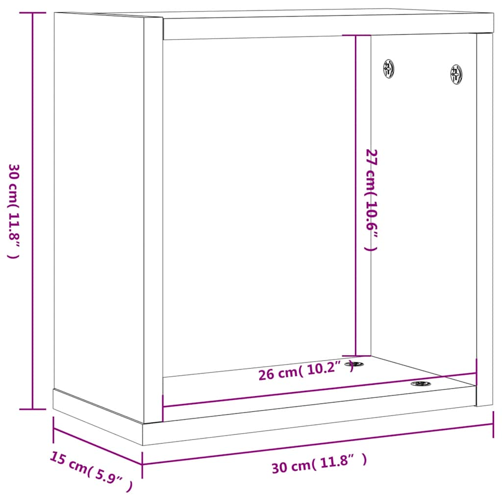 Rafturi cuburi de perete 2 buc Stejar afumat 30x15x30 cm