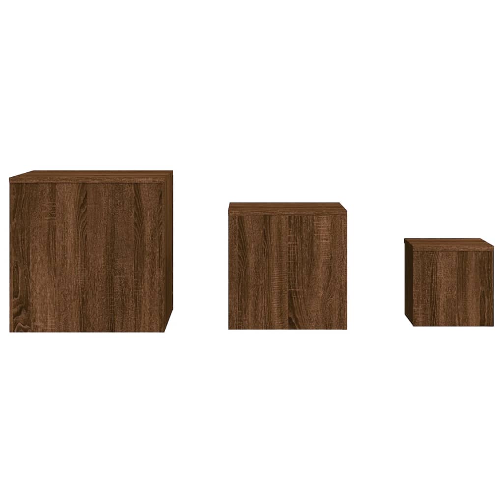 Măsuțe laterale, 3 buc., stejar maro, lemn prelucrat