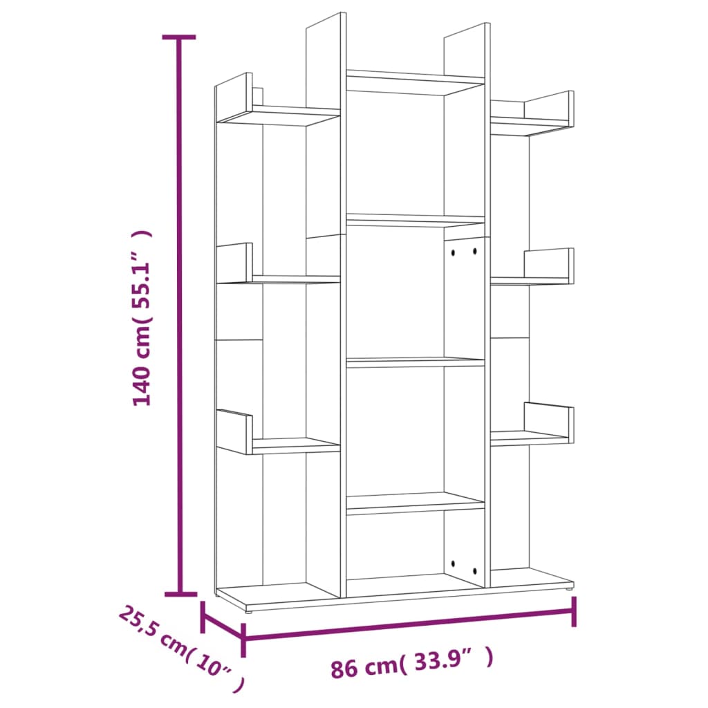 Bibliotecă, gri sonoma, 86x25,5x140 cm, lemn prelucrat