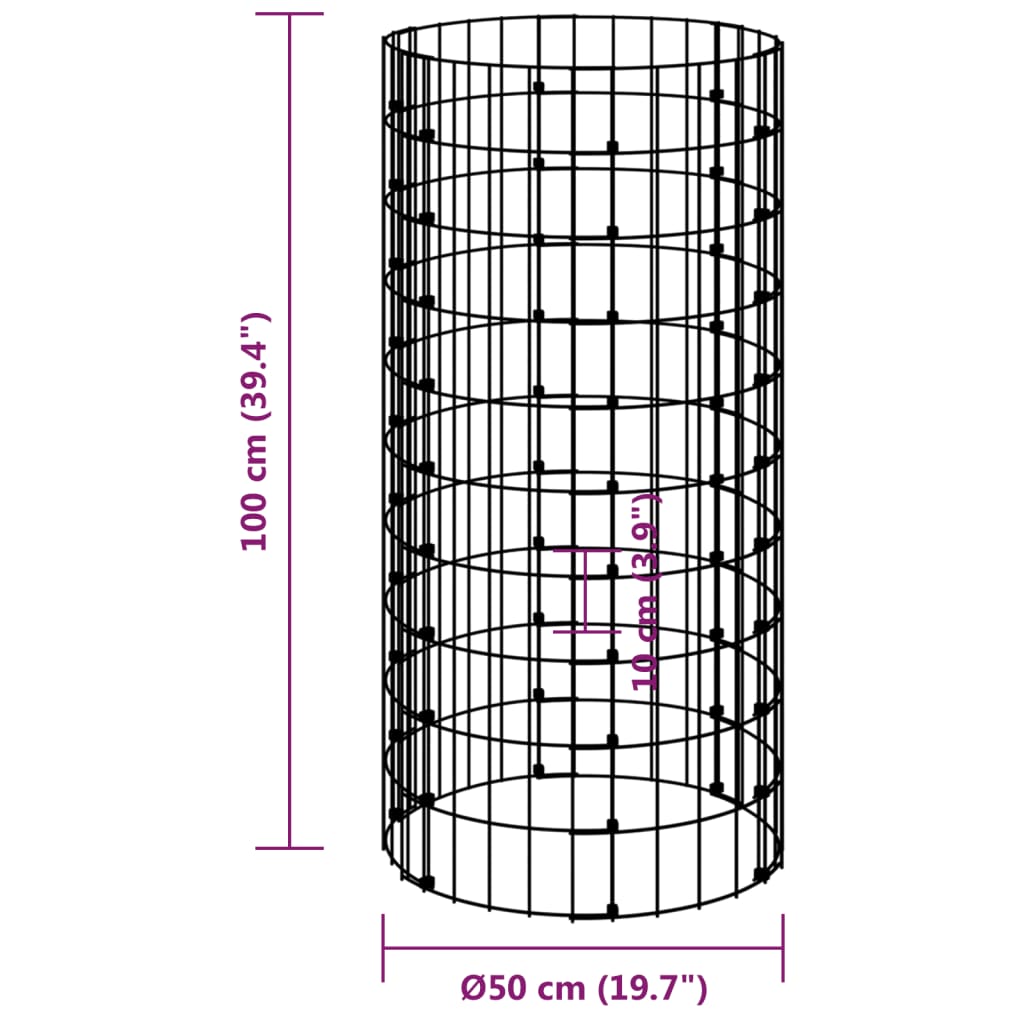 Stâlp de gabion, Ø50x100 cm, oțel galvanizat, circular