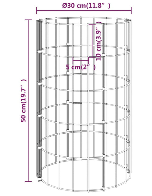 Загрузите изображение в средство просмотра галереи, Strat înălțat gabion 3 buc. Ø30x50 cm oțel galvanizat circular
