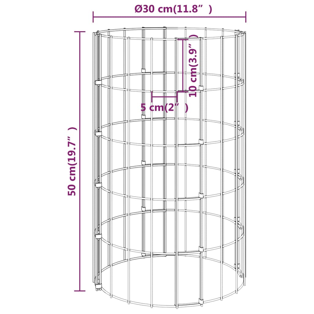 Strat înălțat gabion 3 buc. Ø30x50 cm oțel galvanizat circular