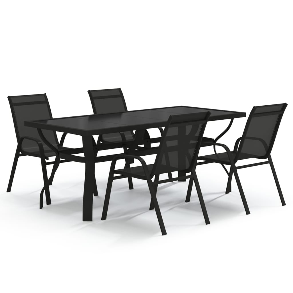 Set de servit masa pentru grădină, 5 piese, negru