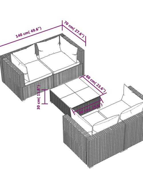 Загрузите изображение в средство просмотра галереи, Set mobilier de grădină cu perne, 5 piese, negru, poliratan
