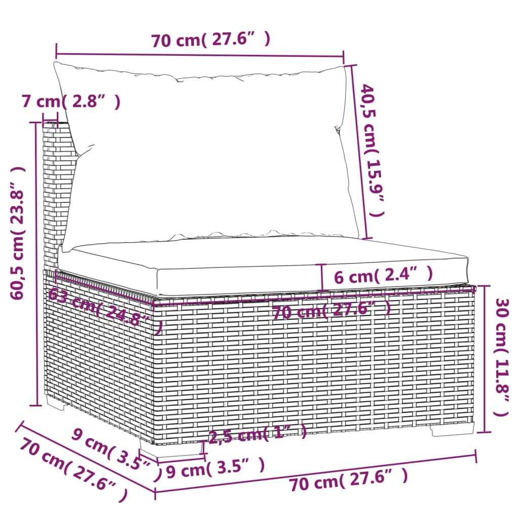 Set mobilier de grădină cu perne, 9 piese, maro, poliratan - Lando