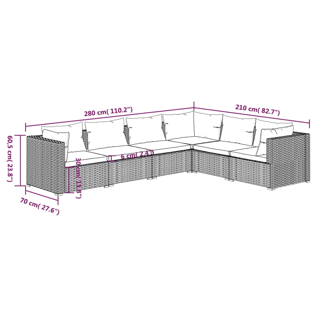 Set mobilier de grădină cu perne, 6 piese, gri, poliratan