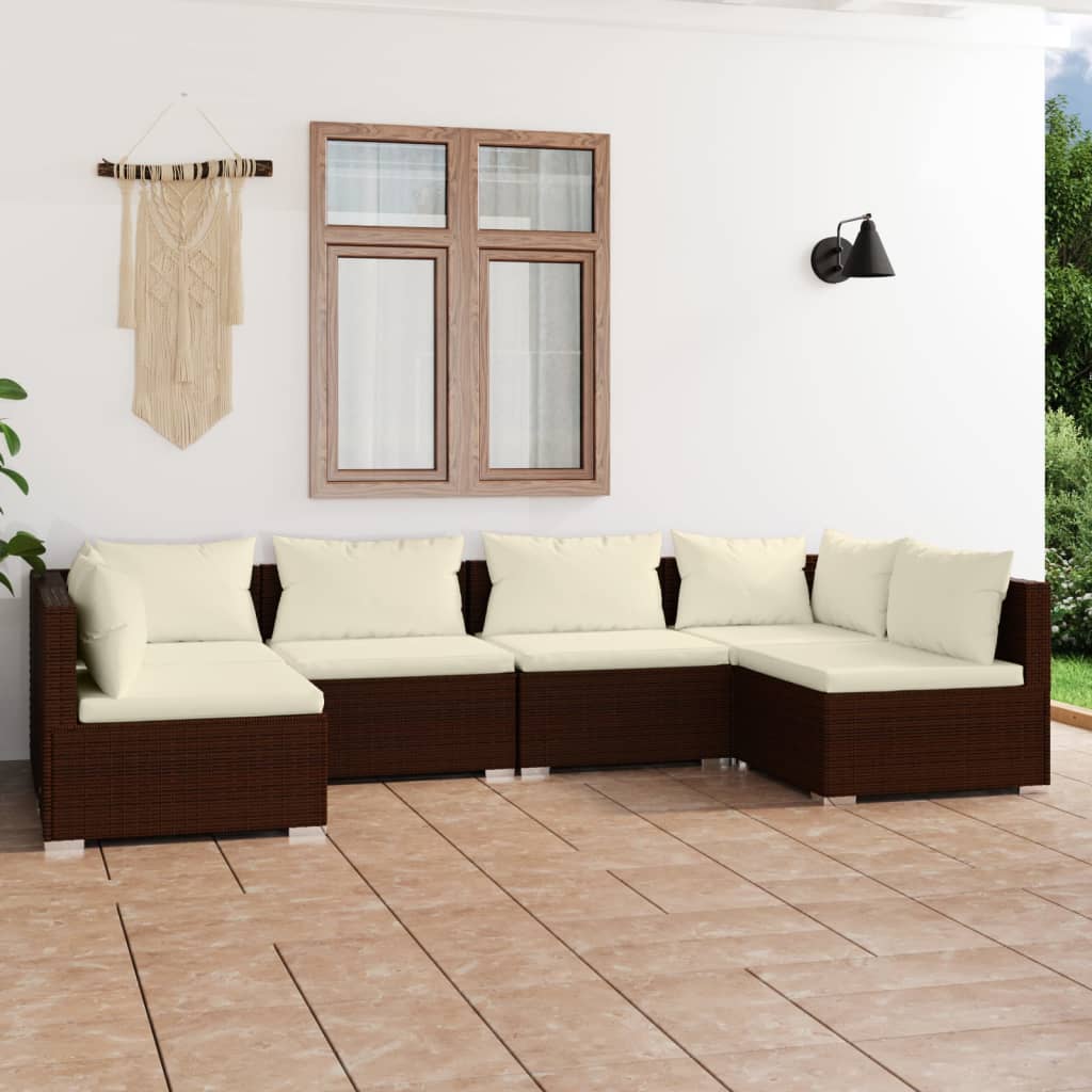 Set mobilier de grădină cu perne, 6 piese, maro, poliratan