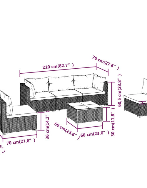Încărcați imaginea în vizualizatorul Galerie, Set mobilier de grădină cu perne, 6 piese, negru, poliratan - Lando
