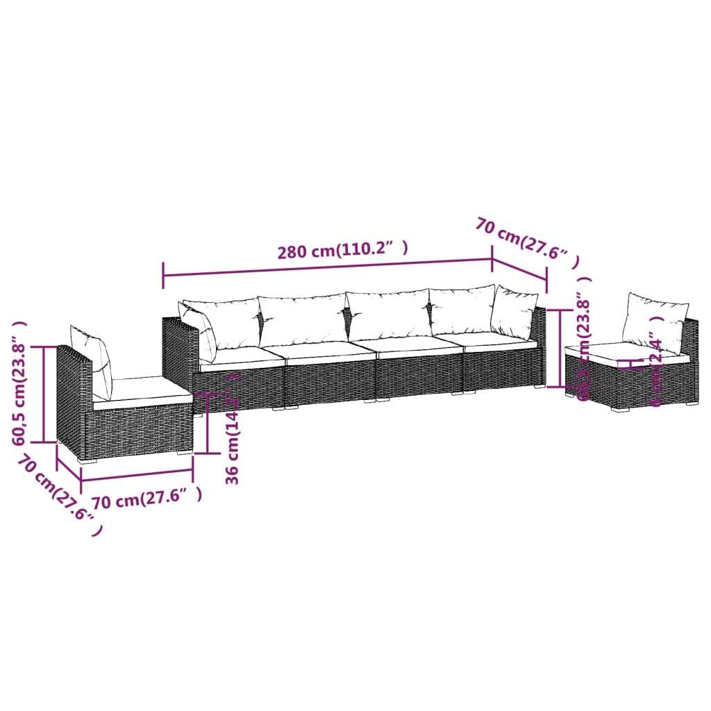 Set mobilier de grădină cu perne, 6 piese, maro, poliratan