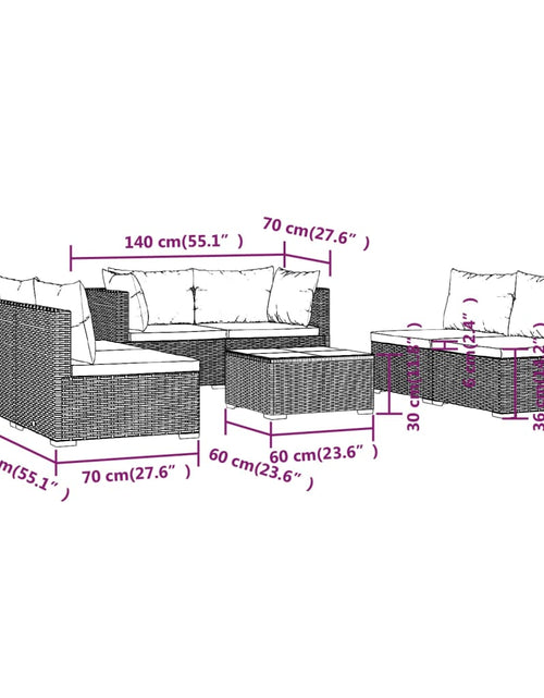 Загрузите изображение в средство просмотра галереи, Set mobilier de grădină cu perne, 7 piese, maro, poliratan
