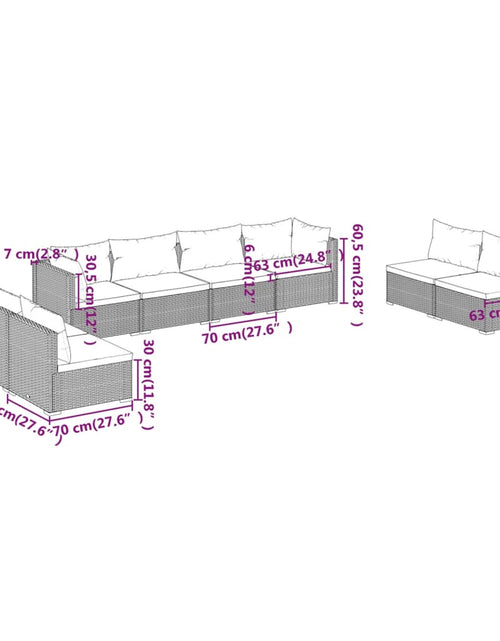 Загрузите изображение в средство просмотра галереи, Set mobilier de grădină cu perne, 8 piese, maro, poliratan
