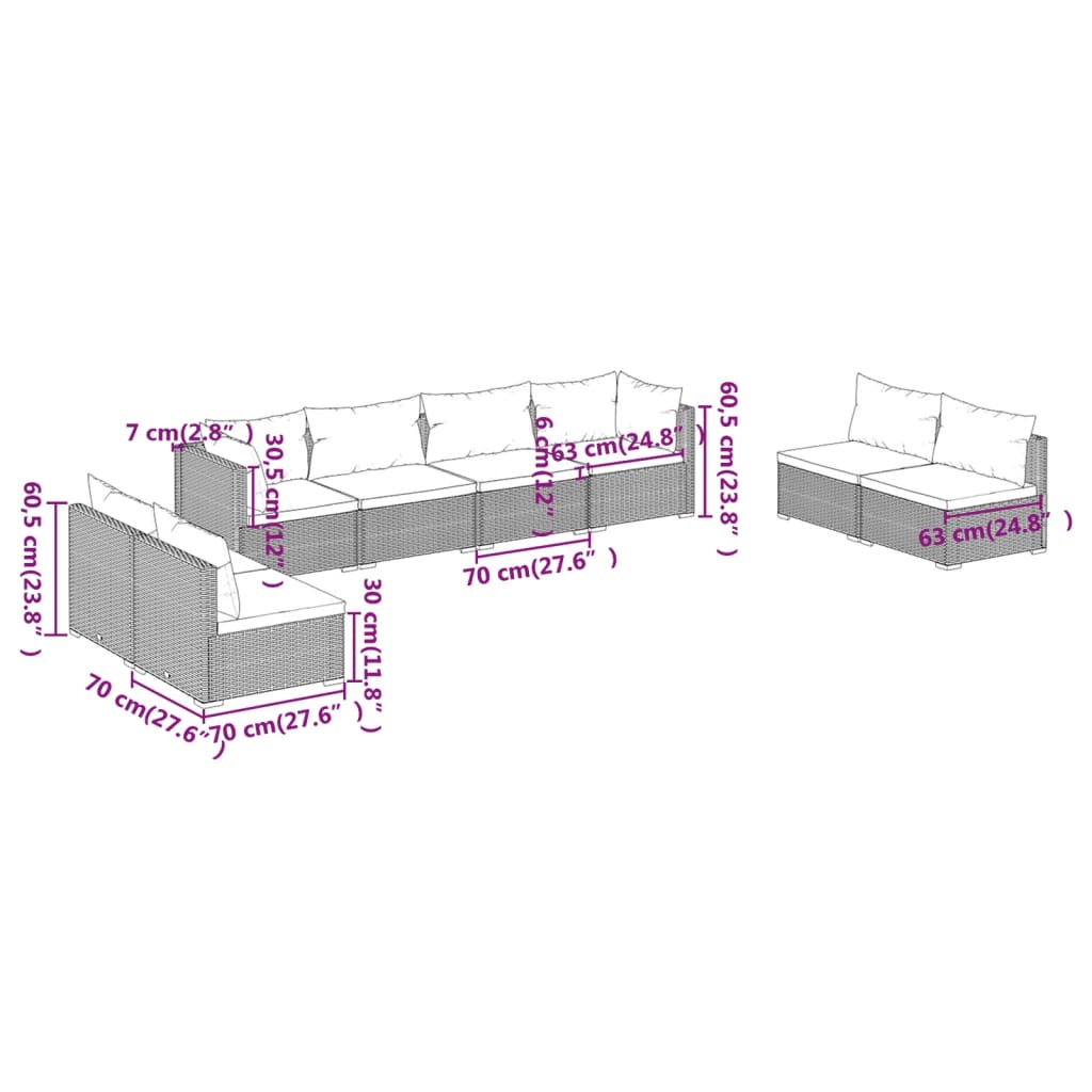 Set mobilier de grădină cu perne, 8 piese, maro, poliratan