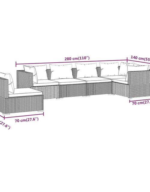 Încărcați imaginea în vizualizatorul Galerie, Set mobilier de grădină cu perne, 6 piese, maro, poliratan
