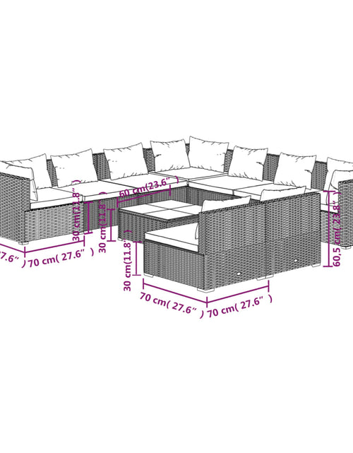 Încărcați imaginea în vizualizatorul Galerie, Set mobilier de grădină cu perne, 10 piese, maro, poliratan
