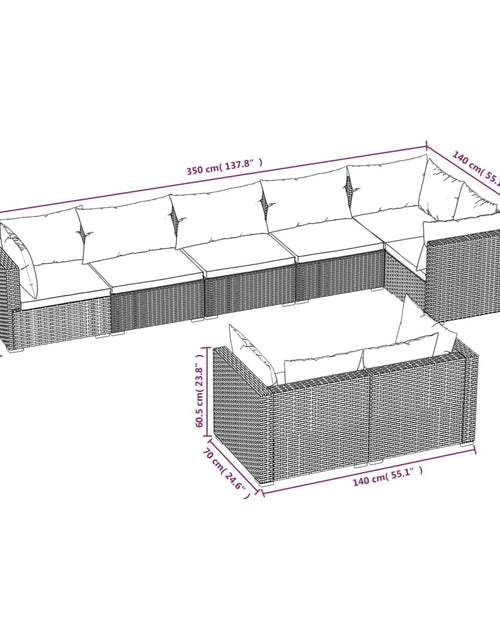 Încărcați imaginea în vizualizatorul Galerie, Set mobilier de grădină cu perne, 8 piese, maro, poliratan - Lando
