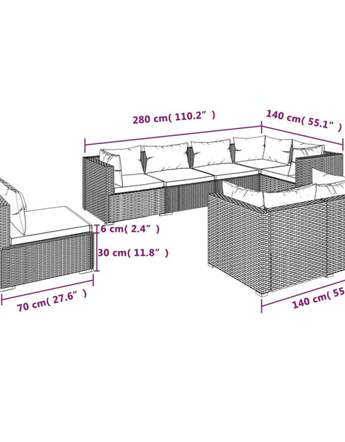 Încărcați imaginea în vizualizatorul Galerie, Set mobilier de grădină cu perne, 8 piese, negru, poliratan
