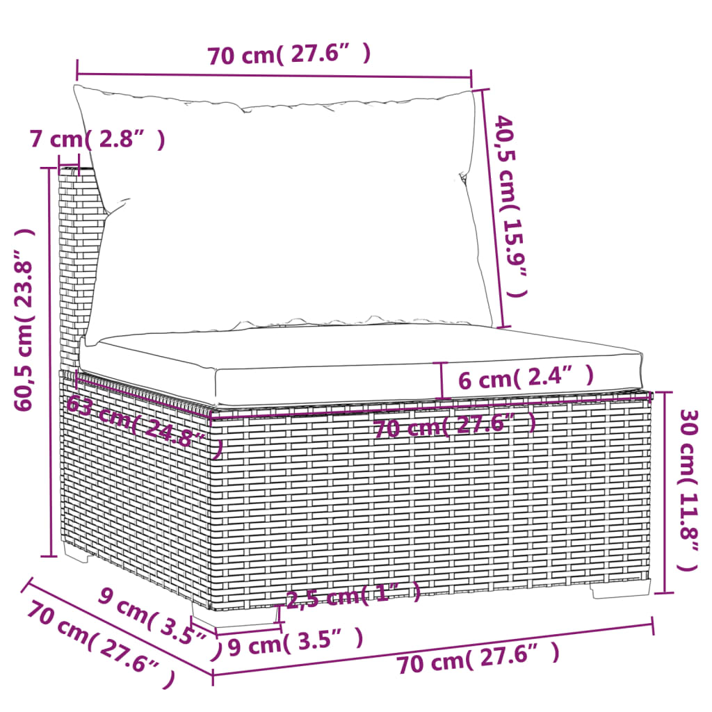 Set mobilier de grădină cu perne, 10 piese, maro, poliratan - Lando