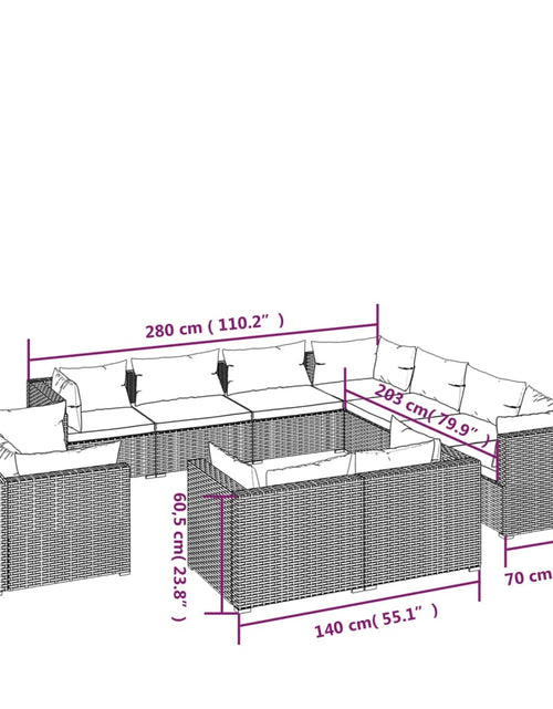 Загрузите изображение в средство просмотра галереи, Set mobilier de grădină cu perne, 11 piese, maro, poliratan
