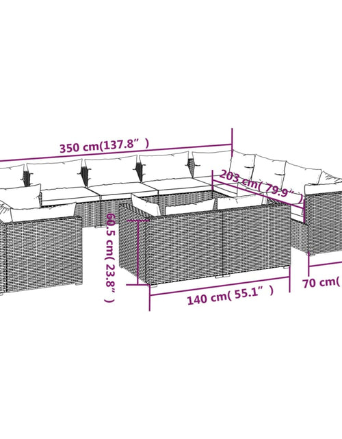 Загрузите изображение в средство просмотра галереи, Set mobilier de grădină cu perne, 12 piese, maro, poliratan
