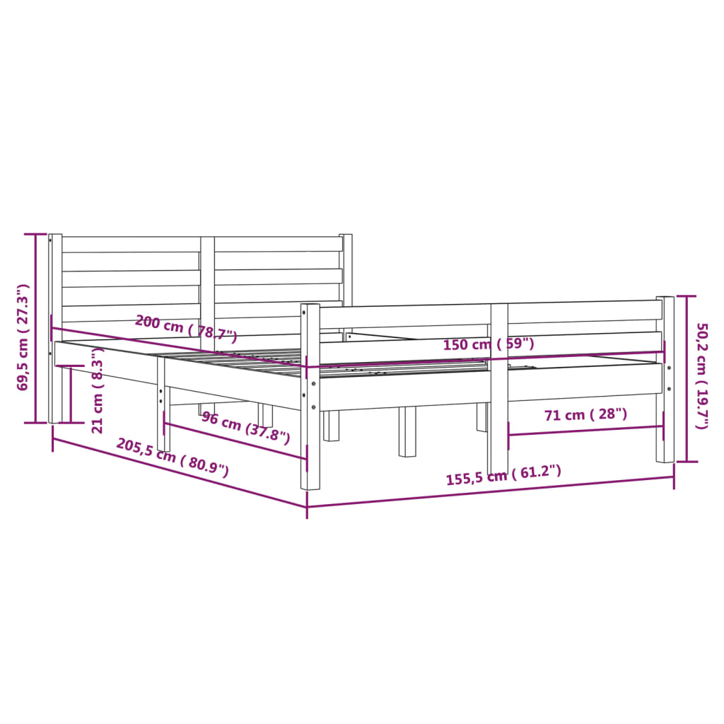 Cadru de pat King Size, maro miere, 150x200 cm, lemn masiv