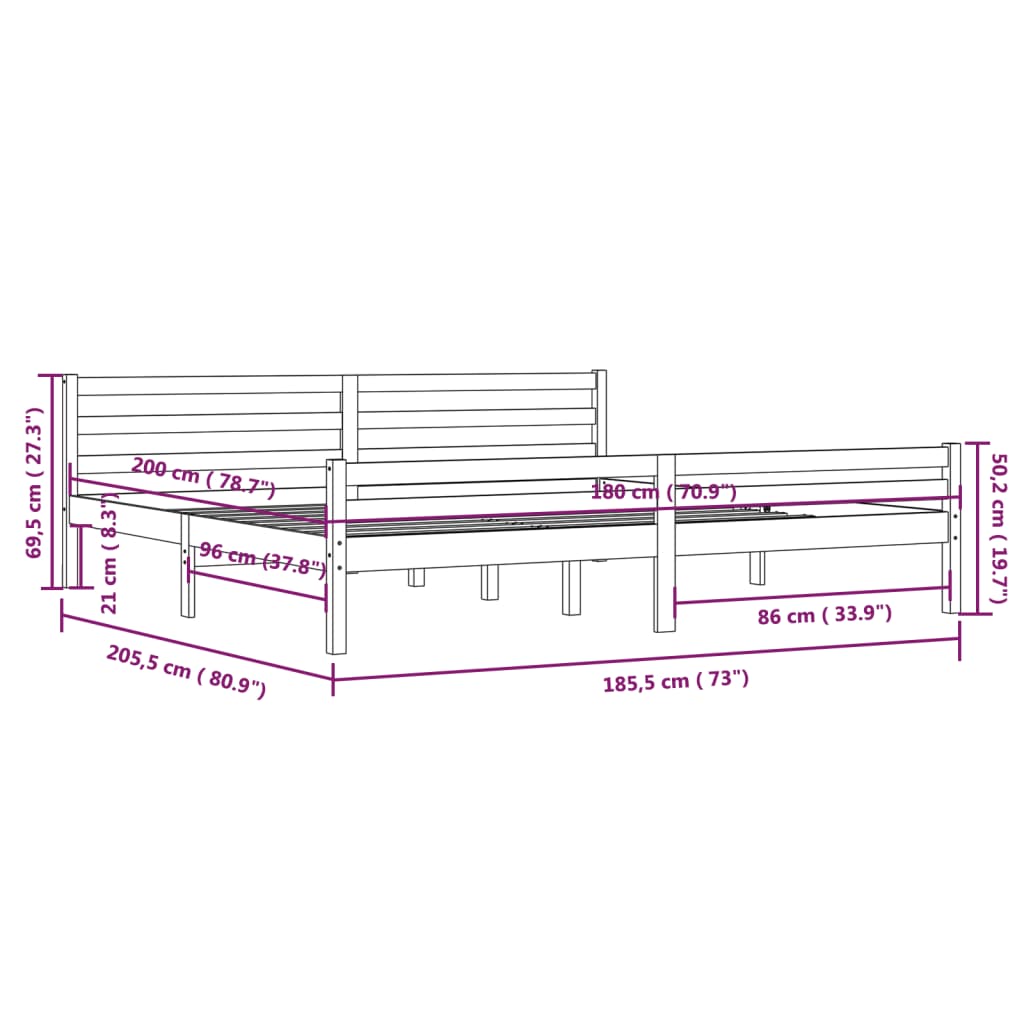 Cadru de pat Super King, 180x200 cm, lemn masiv