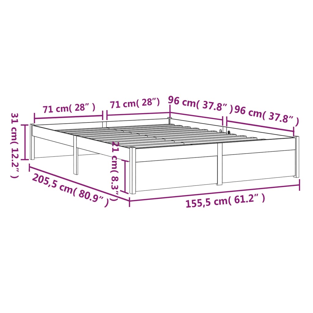 Cadru de pat King Size, alb, 150x200 cm, lemn masiv