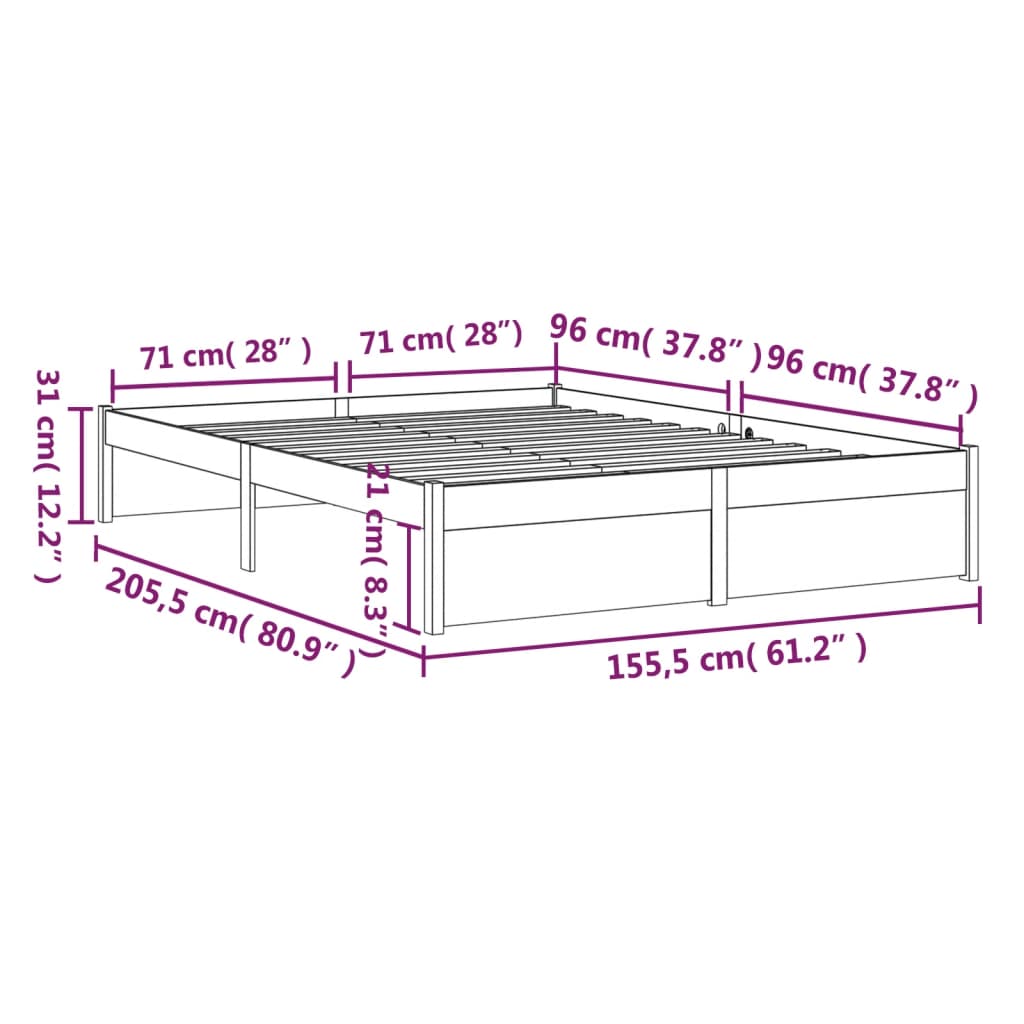 Cadru de pat King Size, gri, 150x200 cm, lemn masiv