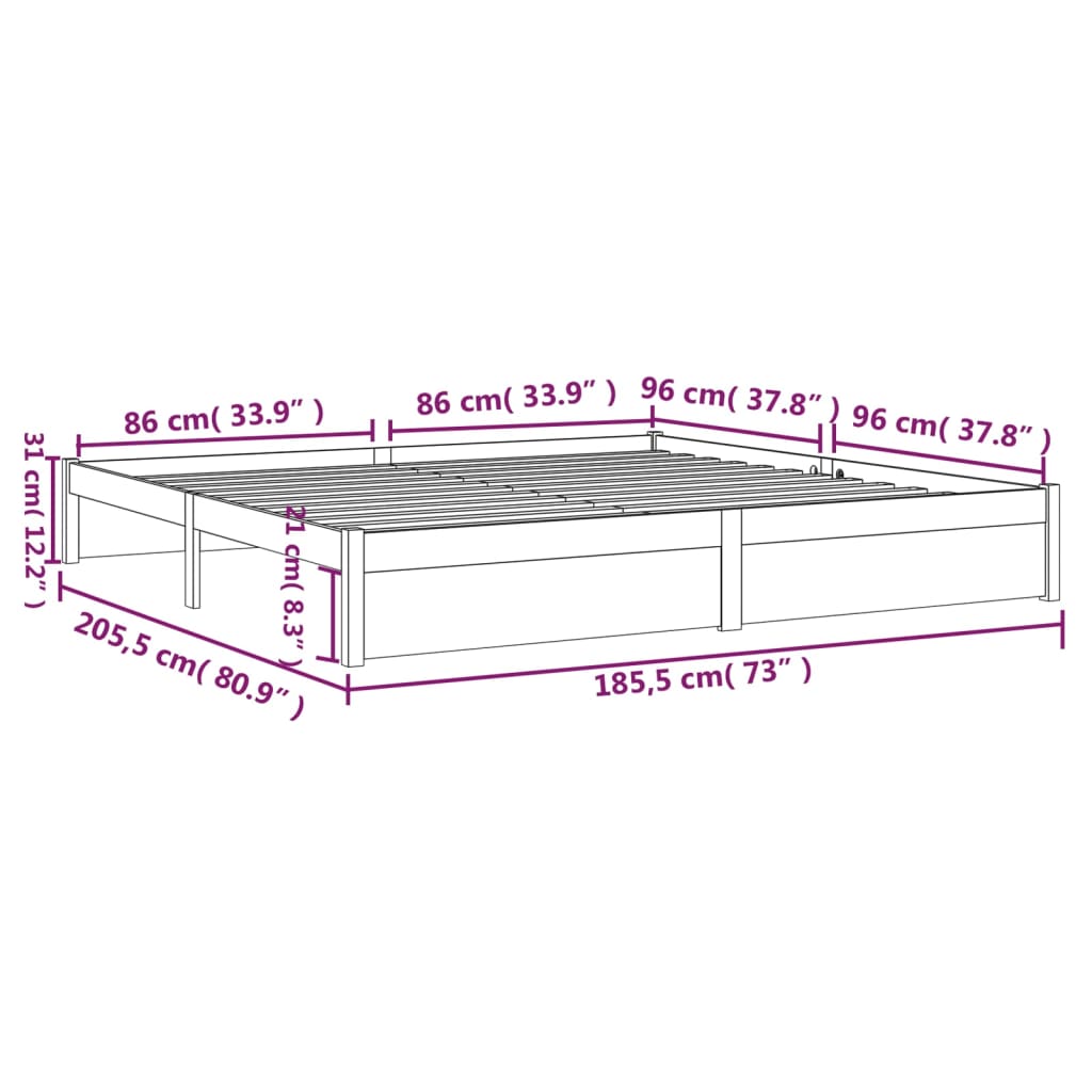 Cadru de pat Super King, alb, 180x200 cm, lemn masiv