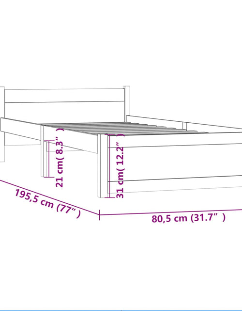 Încărcați imaginea în vizualizatorul Galerie, Cadru de pat mic single, alb, 75x190 cm, lemn masiv

