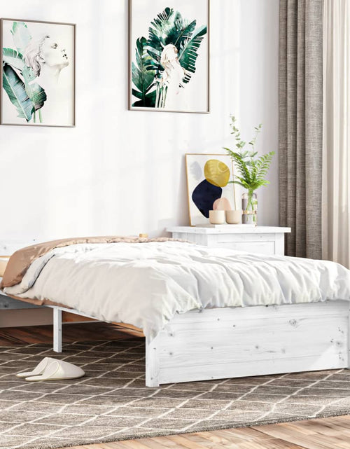 Încărcați imaginea în vizualizatorul Galerie, Cadru de pat mic single, alb, 75x190 cm, lemn masiv
