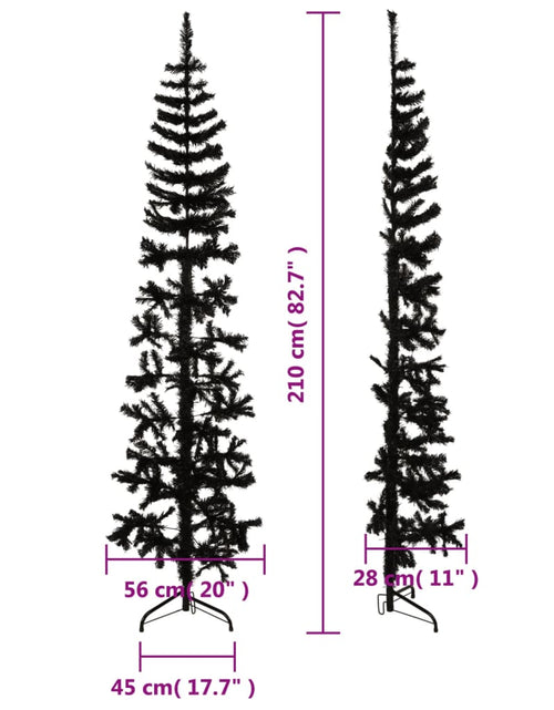 Загрузите изображение в средство просмотра галереи, Jumătate brad de Crăciun subțire cu suport, negru, 210 cm
