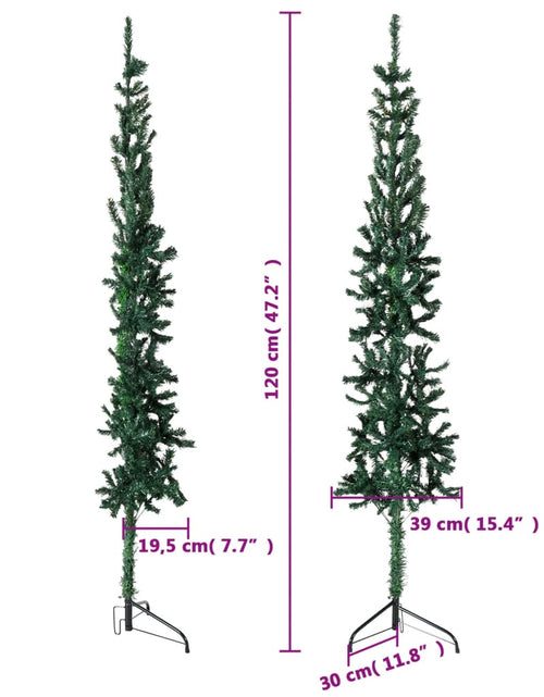 Încărcați imaginea în vizualizatorul Galerie, Jumătate brad de Crăciun subțire cu suport, verde, 120 cm
