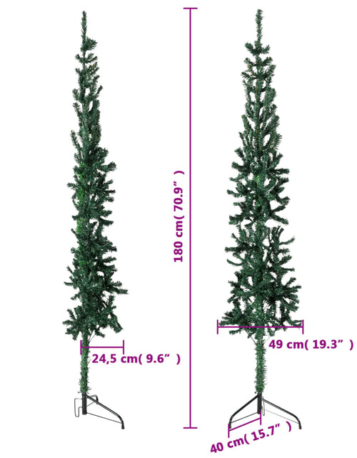 Încărcați imaginea în vizualizatorul Galerie, Jumătate brad de Crăciun subțire cu suport, verde, 180 cm
