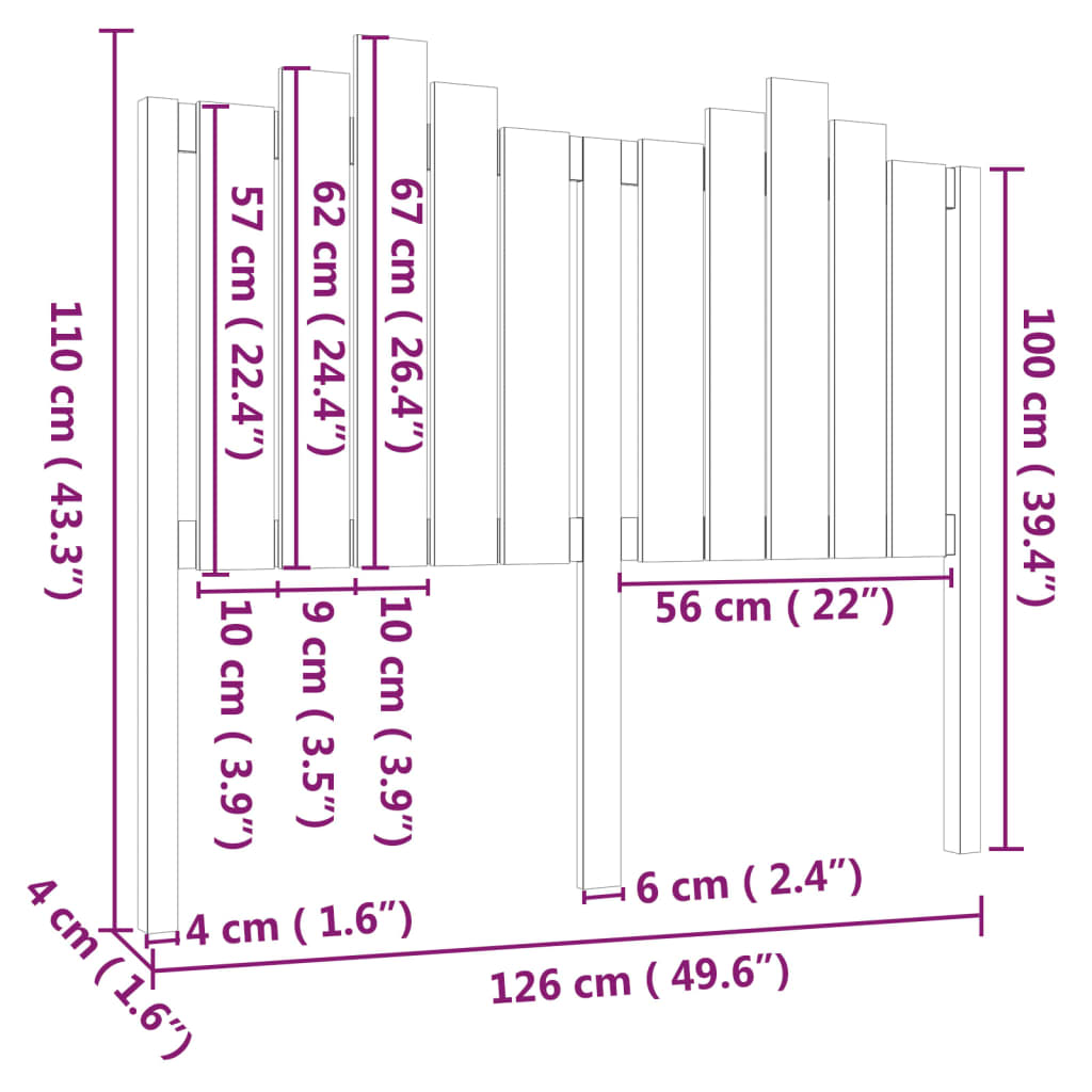 Tăblie de pat, alb, 126x4x110 cm, lemn masiv de pin