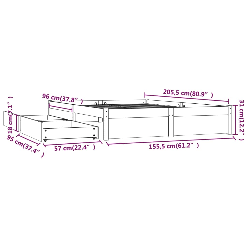 Cadru de pat cu sertare King Size, 150x200 cm