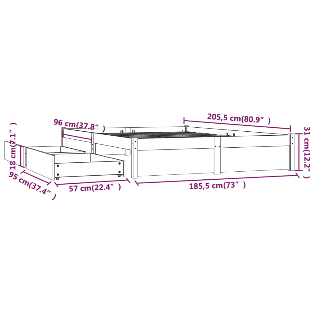 Cadru de pat cu sertare Super King, alb, 180x200 cm