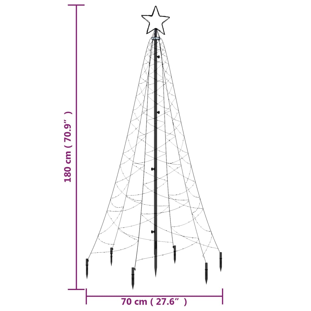 Brad de Crăciun cu țăruș, 200 LED-uri, alb cald, 180 cm