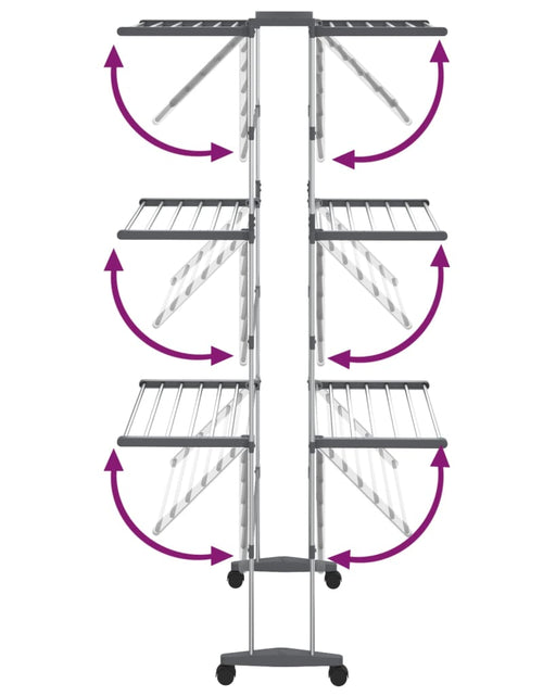 Încărcați imaginea în vizualizatorul Galerie, Suport uscare rufe, 3 niveluri, cu roți, argintiu, 60x70x129 cm
